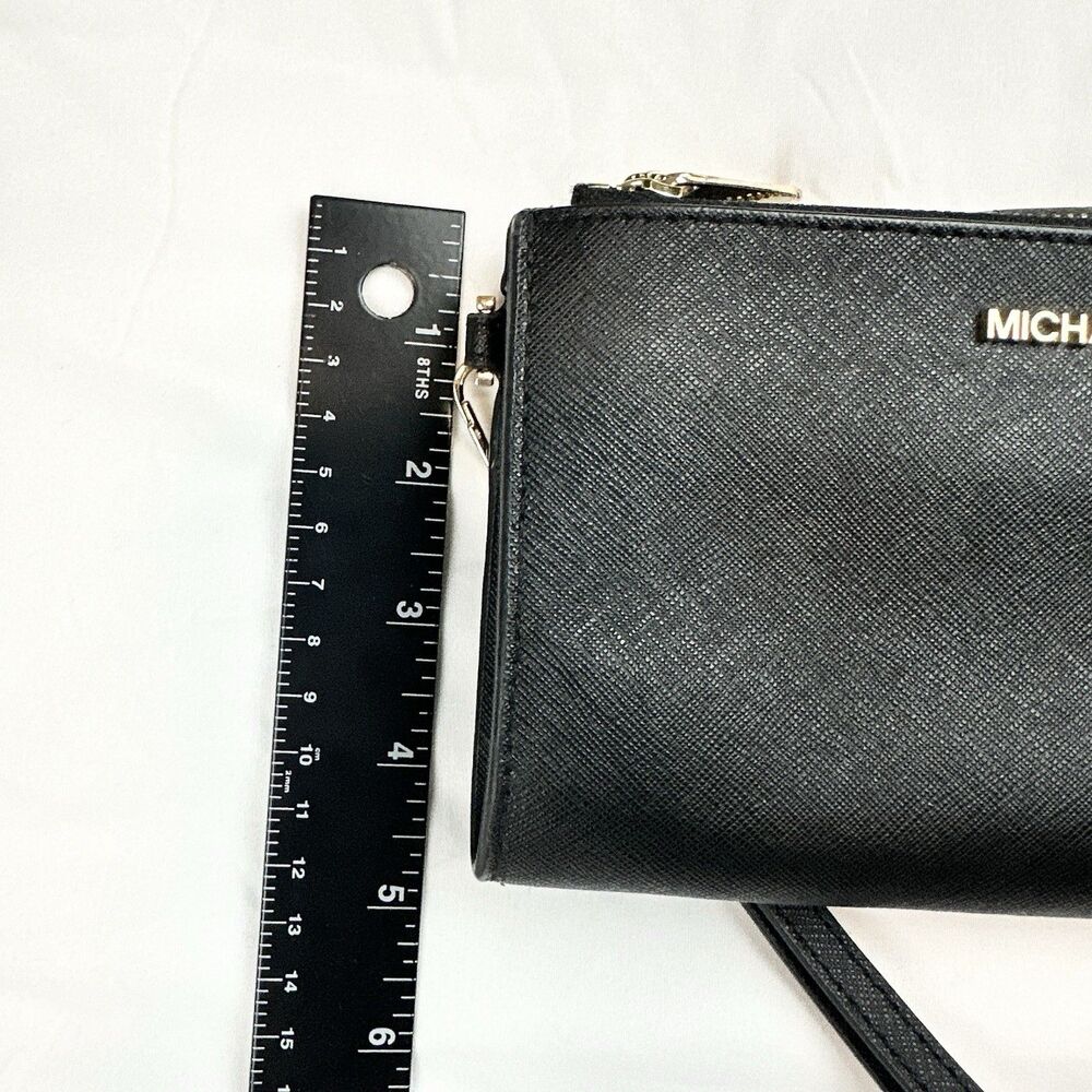 Michael Kors Jet Set Travel Large Saffiano Leather Double Zip Wristlet Black - Picture 8 of 8